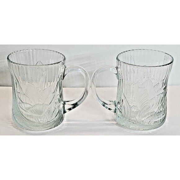 Arcoroc Canterbury Clear Crocus Embossed Vintage Mug Coffee Tea 10 oz set of 2 - Picture 6 of 10